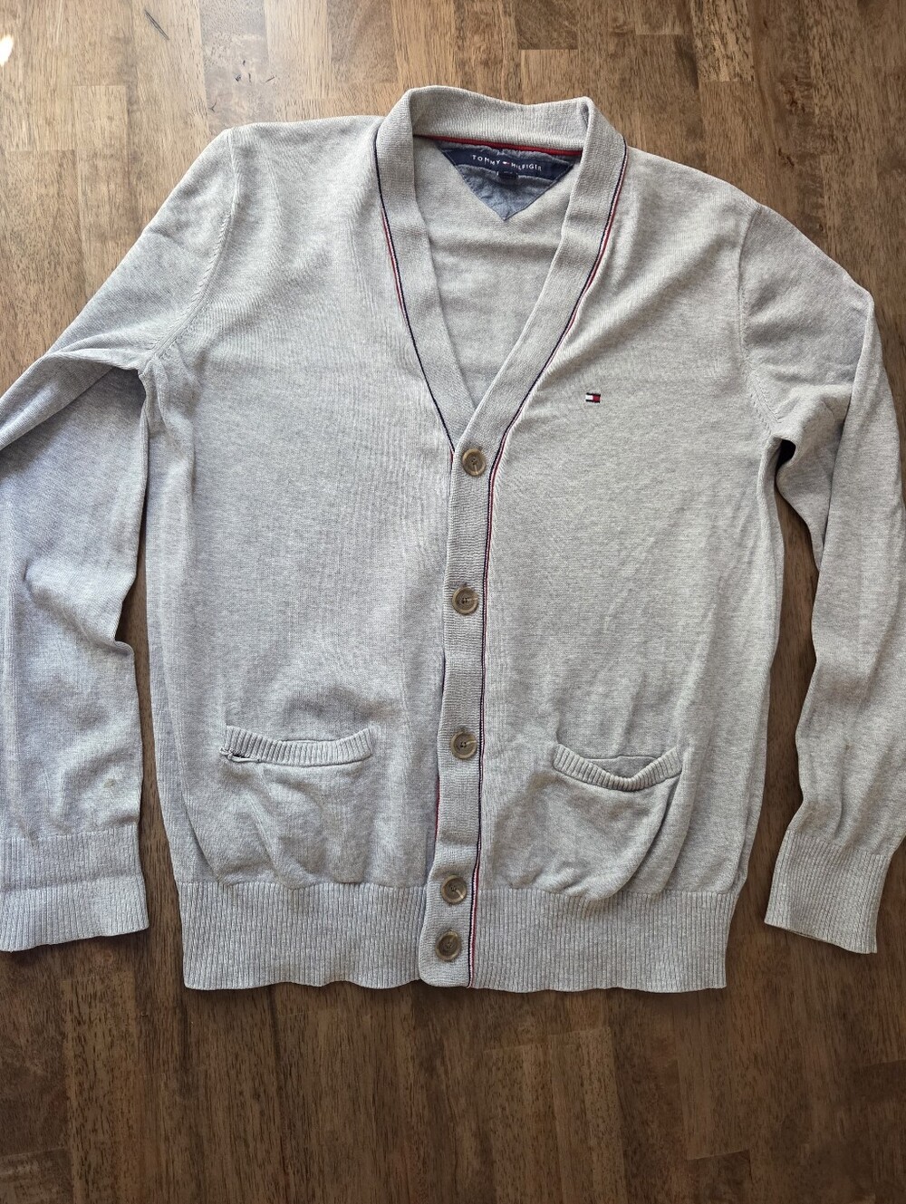 Free W Purchase Tommy Hilfiger Light Gray V-Neck Cardigan with Trim